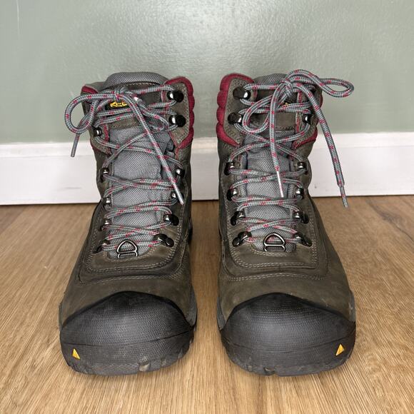 KEEN Womens 9 Boots Revel II Leather Mid Hiking Grey Red Insulated Waterproof - Picture 2 of 9